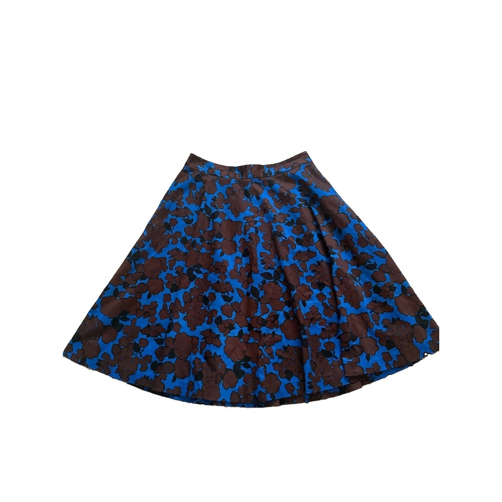 Boden Blue & Brown Flower Print Cotton Lined Circle Full Skirt Women Sz 4R